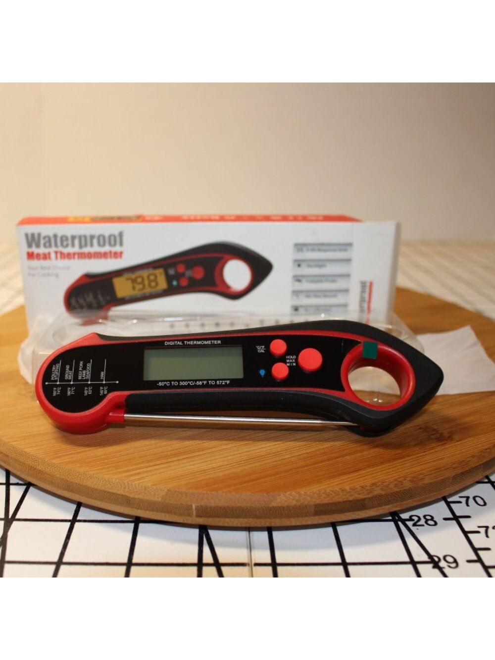 Waterproof Digital Meat Thermometer Instant Read Folding Grill Open Box
